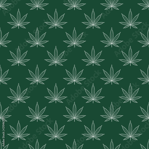 Seamless pattern with marijuana leaf. Cannabis background. Pattern can be used for fabric design, wallpaper, wrapping papers. Isolated vector illustration.