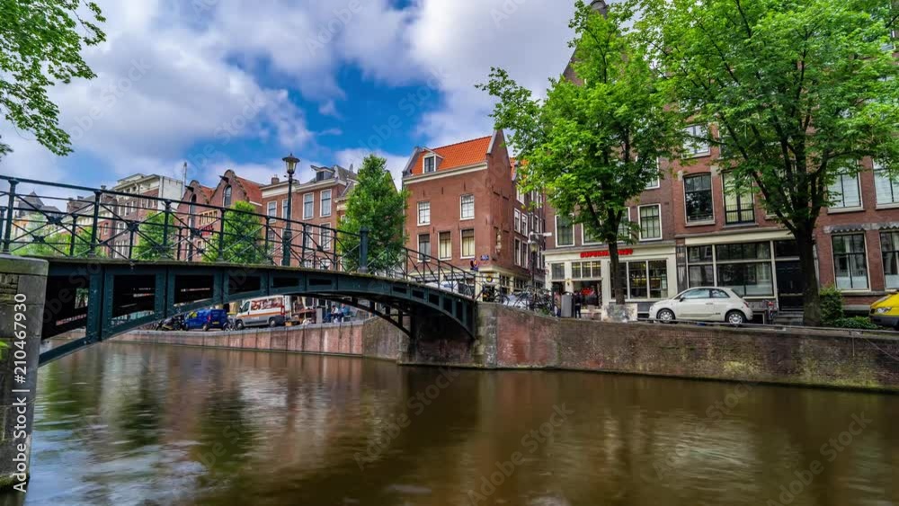 Hyperlapse Timelapse in Amsterdam City Center Canal with Beautiful Architecture Details. Hyperlapse Timelapse in Amsterdam City Center Canal with Beautiful Architecture Details.
