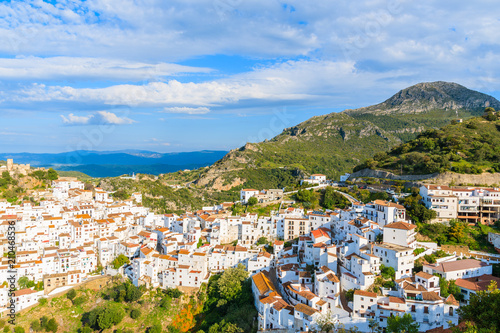 Obraz na plátne View of Casares mountain village with white houses at early morning, Andalusia,