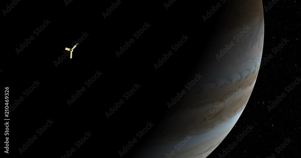 Long shot: the Juno spacecraft in orbit around Jupiter. Reversible, can be rotated 180 degrees. Elements of this image furnished by NASA.
