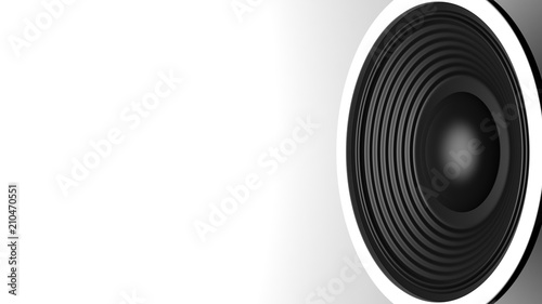 Black music speaker on white background, copy space. 3d illustration
