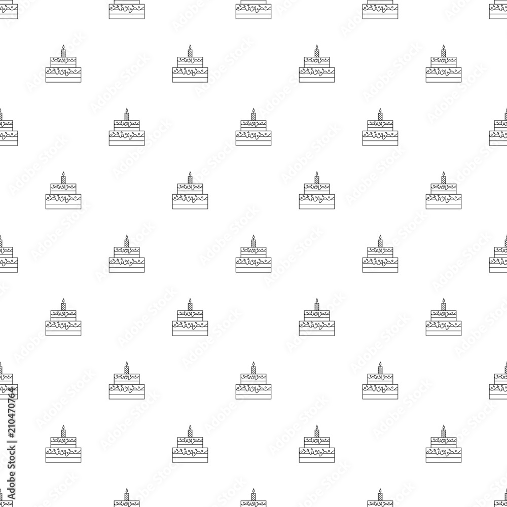 Birthday cake background from line icon. Linear vector pattern
