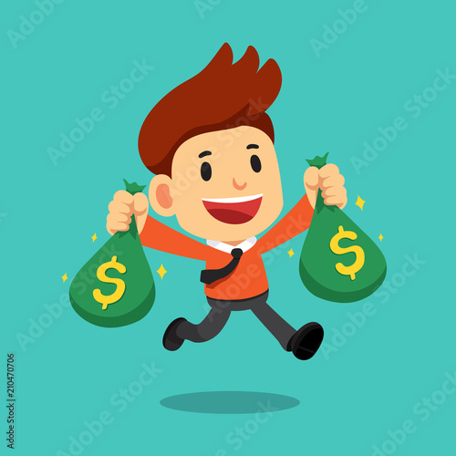 Vector cartoon businessman holding money bags
