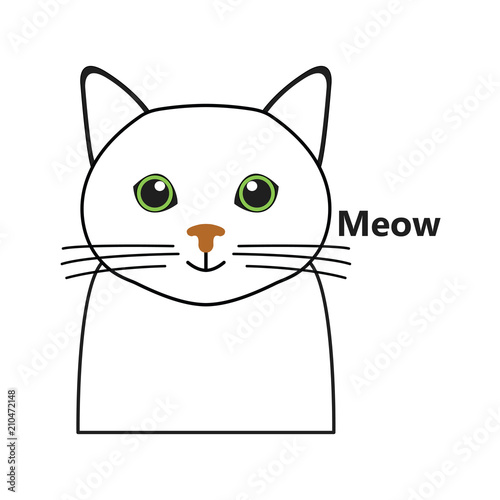 white cute cat symbol on white background meow