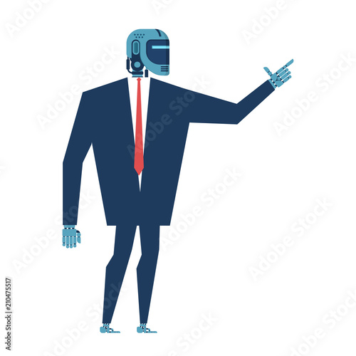 Cyborg businessman. Office Robot Artificial Intelligence. Vector illustration