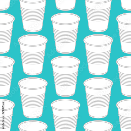 Plastic cup pattern seamless. Disposable dishes background. Vector illustration