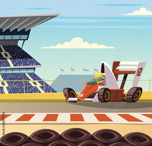 Formula one racing car on racetrack