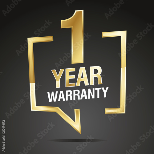 1 Year Warranty in speech brackets gold black sticker icon