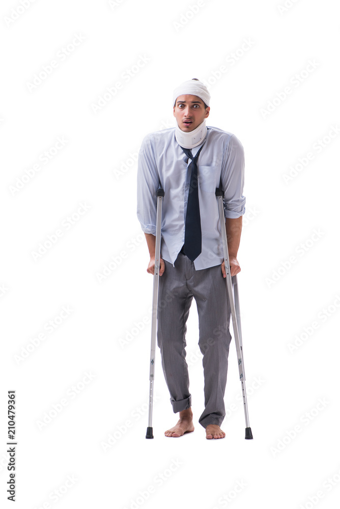 Injured businessman isolated on white background Injured businessman isolated on white background