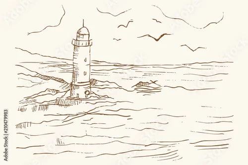 Obraz pejzaż morski z latarnią morską
