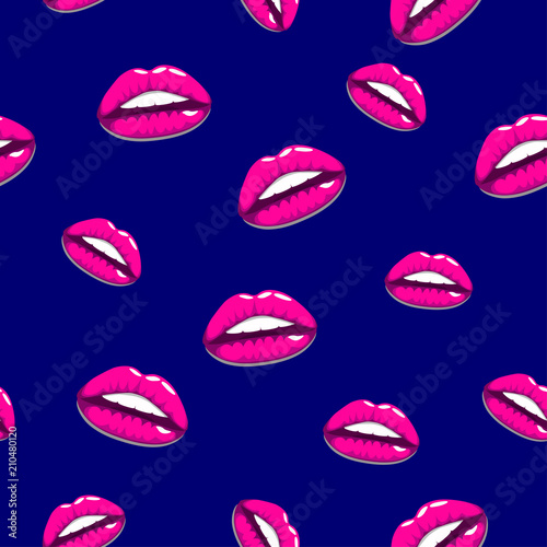 Seamless pattern - red lips kisses prints background