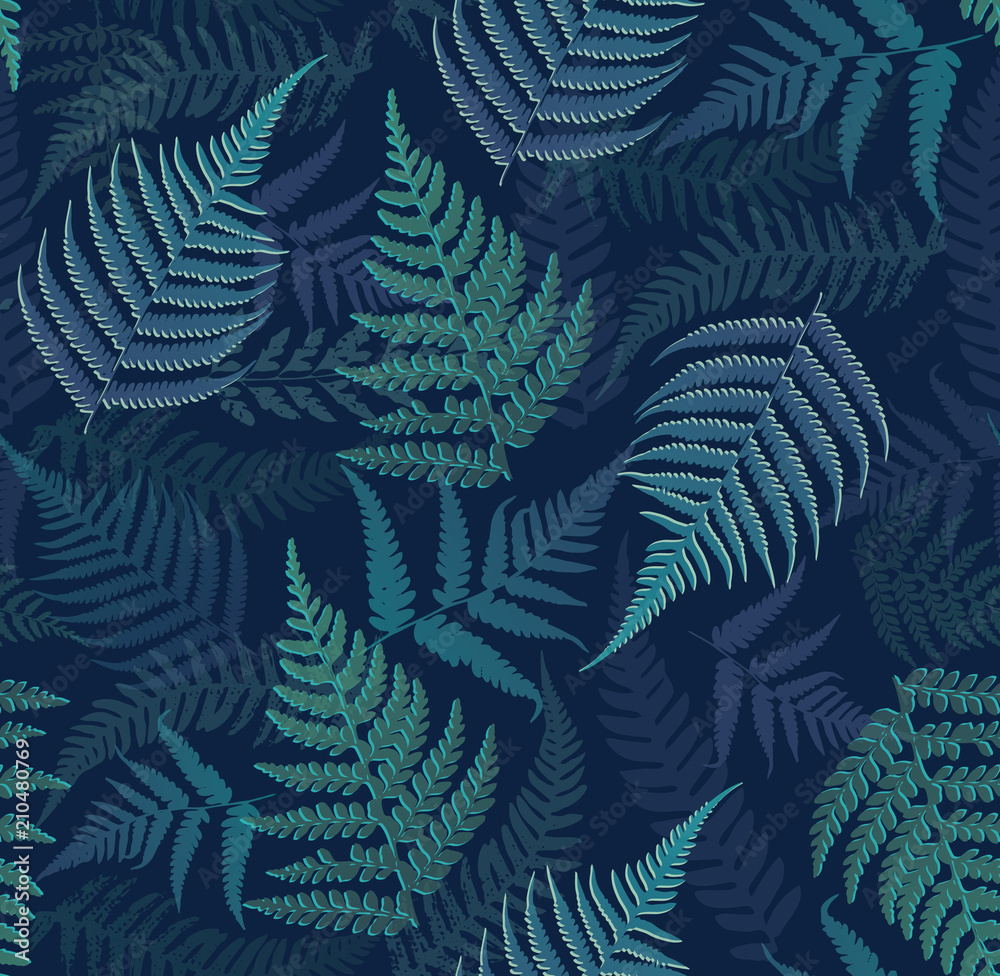 Repeatable Tropical Fern Flora Pattern Background wall mural wallpaper