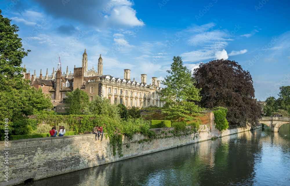 Panoramic view of Clare's college at beautiful sunny day in Cambridge, England