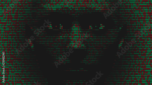 Streaming abstract binary code background with face. Data and technology, decryption and encryption. Spy or Hacker concept.