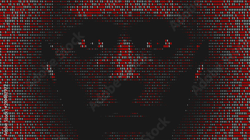 Streaming abstract binary code background with face. Data and technology, decryption and encryption. Spy or Hacker concept.