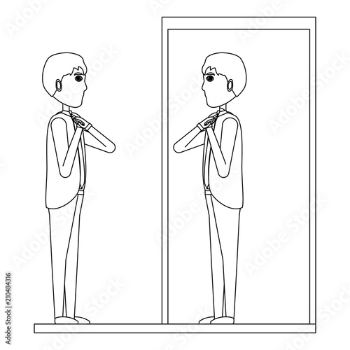 businessman in front of the mirror over white background, vector illustration