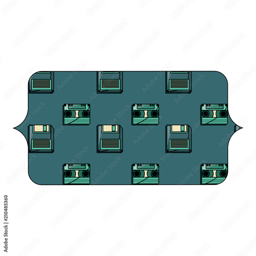 banner with Casette and diskette pattern over white background, vector illustration banner with Casette and diskette pattern over white background, vector illustration