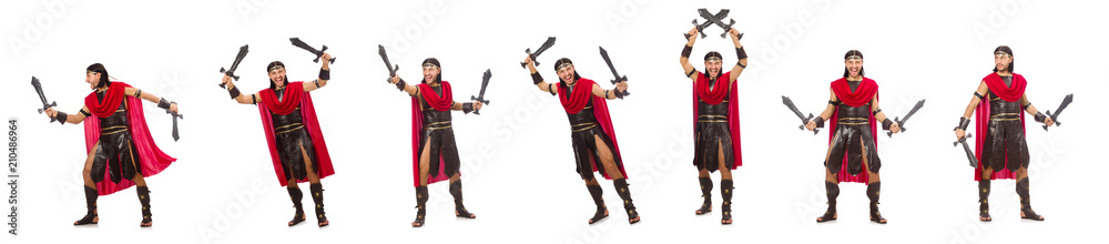Gladiator posing with sword isolated on white Gladiator posing with sword isolated on white