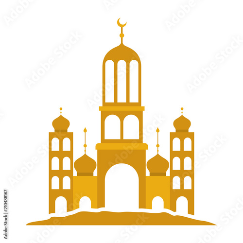 arabic castle tower with moon vector illustration design