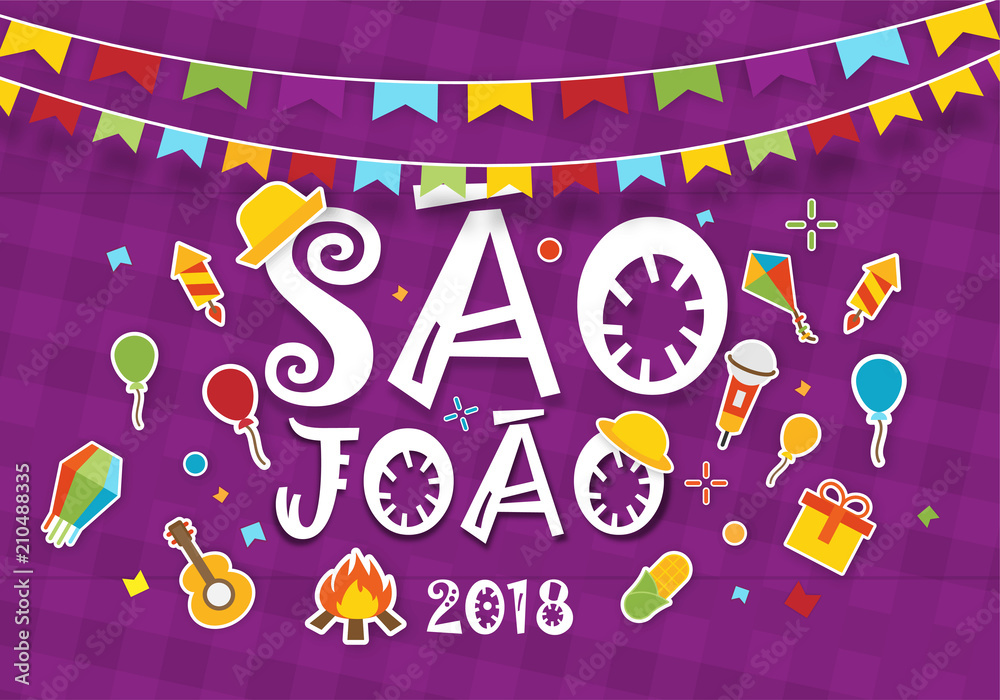 Festa de Sao Joao Background. Brazilian Festival Vector Art Banner. Brazilian Traditional Celebration Festa Junina, Arraria. 