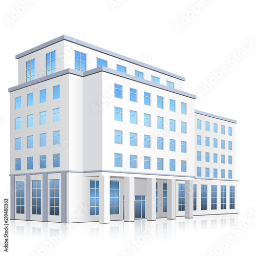 office building with an entrance and reflection