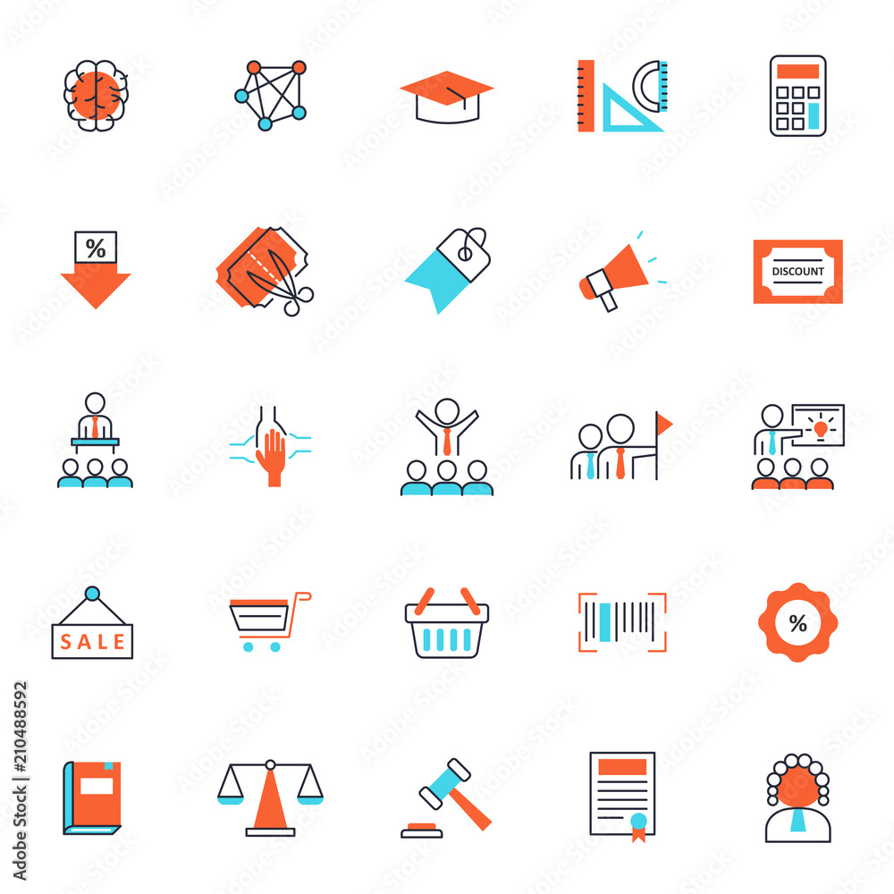 set of popular business or finance icon, with simple thin line and editable stroke, use for web and presentation pictogram asset , website, marketing, ecommerce, startup, outline, organization, retro