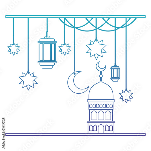 arabic castle with moon and decoration hanging vector illustration design