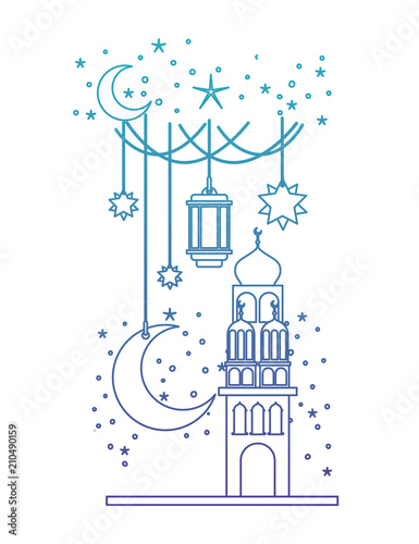 arabic castle with moon and decoration hanging in the night vector illustration