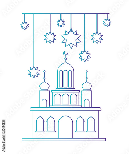 arabic castle with moon and decoration hanging vector illustration design