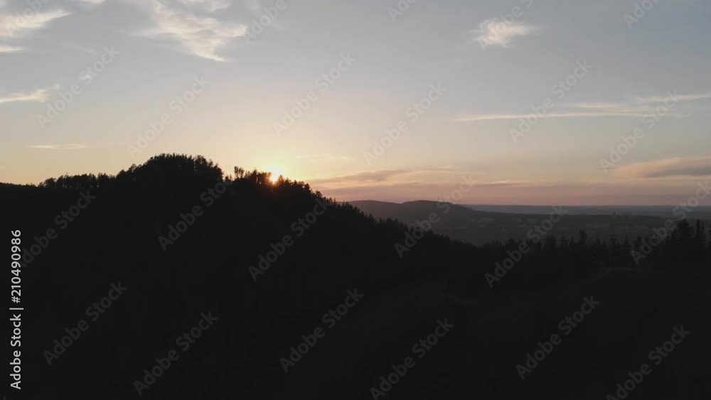 Aerial view of the sunset in the Siberian nature reserve Stolby. Aerial view of the sunset in the Siberian nature reserve Stolby.