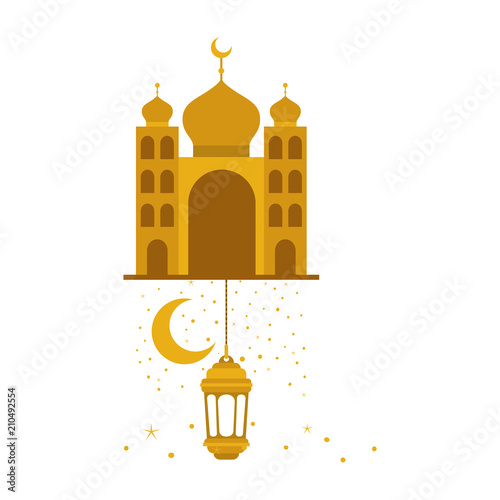 arabic castle with moon and decoration hanging vector illustration design