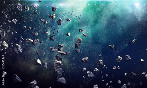 Many asteroids in space photo