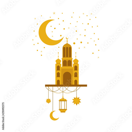 arabic castle with moon and decoration hanging vector illustration design