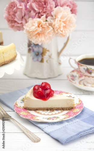 Freshly Baked Cherry Cheesecake on a Plate