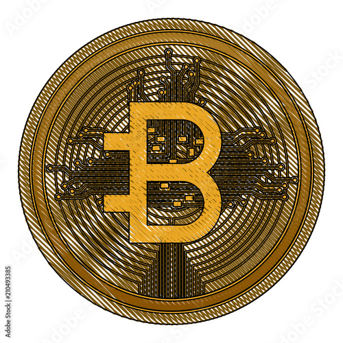 bitcoin with circuit lines commerce technology vector illustration design