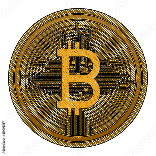 bitcoin with circuit lines commerce technology vector illustration design