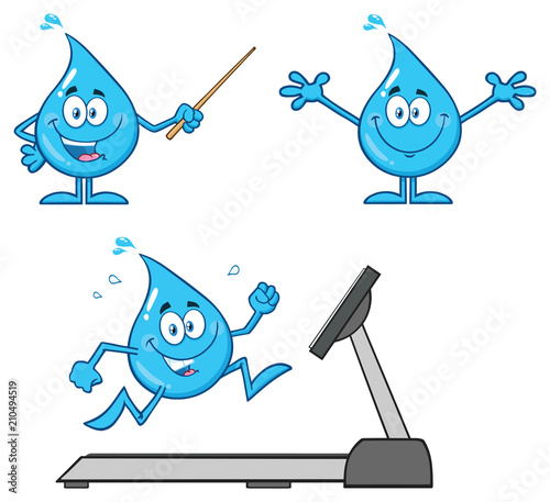 Blue Water Drop Cartoon Mascot Character 8. Vector Collection Isolated On White Background