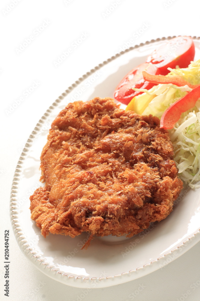 Japanese food, deep fried pork Tonkatsu and vegetable