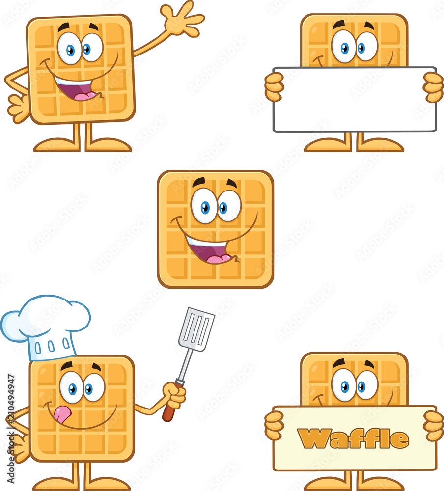 Square Waffle Cartoon Mascot Character Set 2. Vector Collection