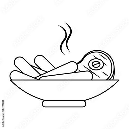 delicious beef steak with sausages vector illustration design