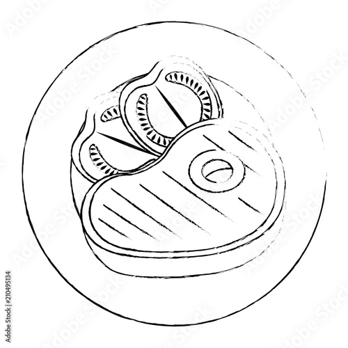 delicious beef steak with tomatoes vector illustration design