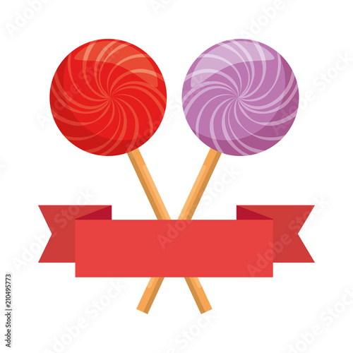 sweets lollipops with ribbon vector illustration design