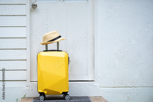 Yellow wheeled bag, Travel suitcase, get ready for adventure travel.