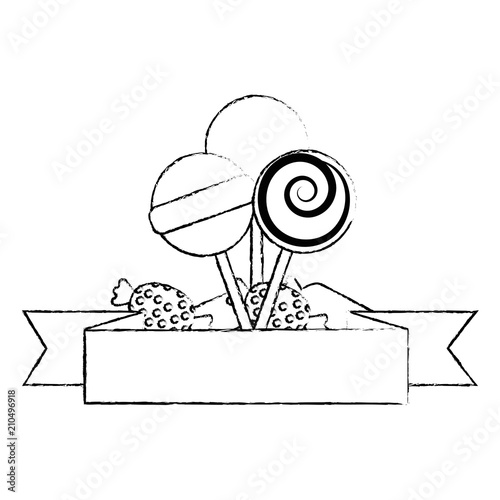 sweets lollipops and candies with ribbon vector illustration design