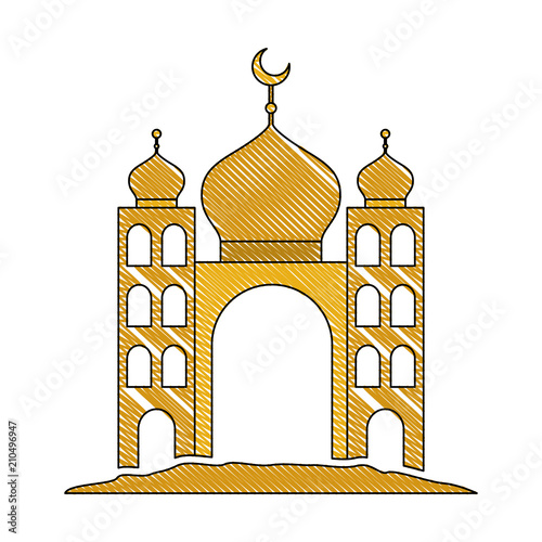 arabic castle tower with moon vector illustration design