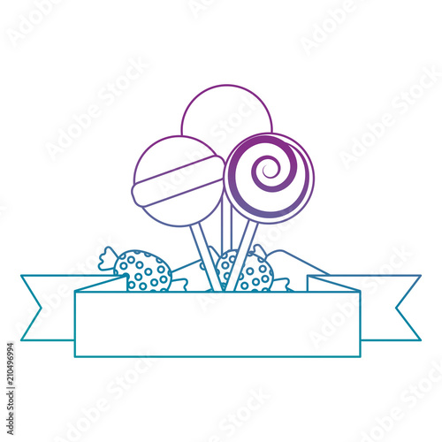 sweets lollipops and candies with ribbon vector illustration design