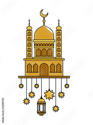 arabic castle with moon and decoration hanging vector illustration design
