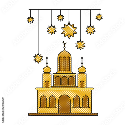 arabic castle with moon and decoration hanging vector illustration design