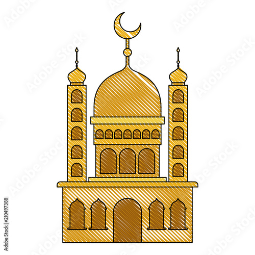 arabic castle tower with moon vector illustration design