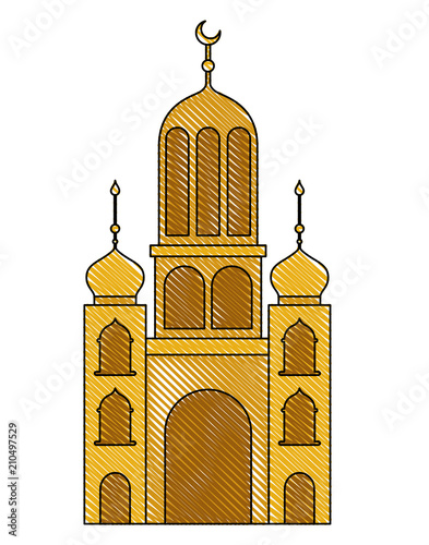 arabic castle tower with moon vector illustration design